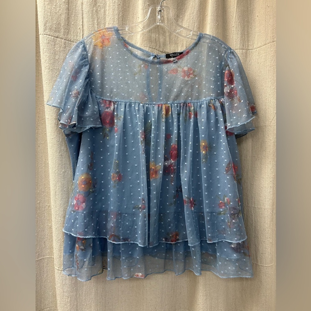 WILLOW Woman’s/ Blue Floral layered Blouse / Size 1X/ great summer staple